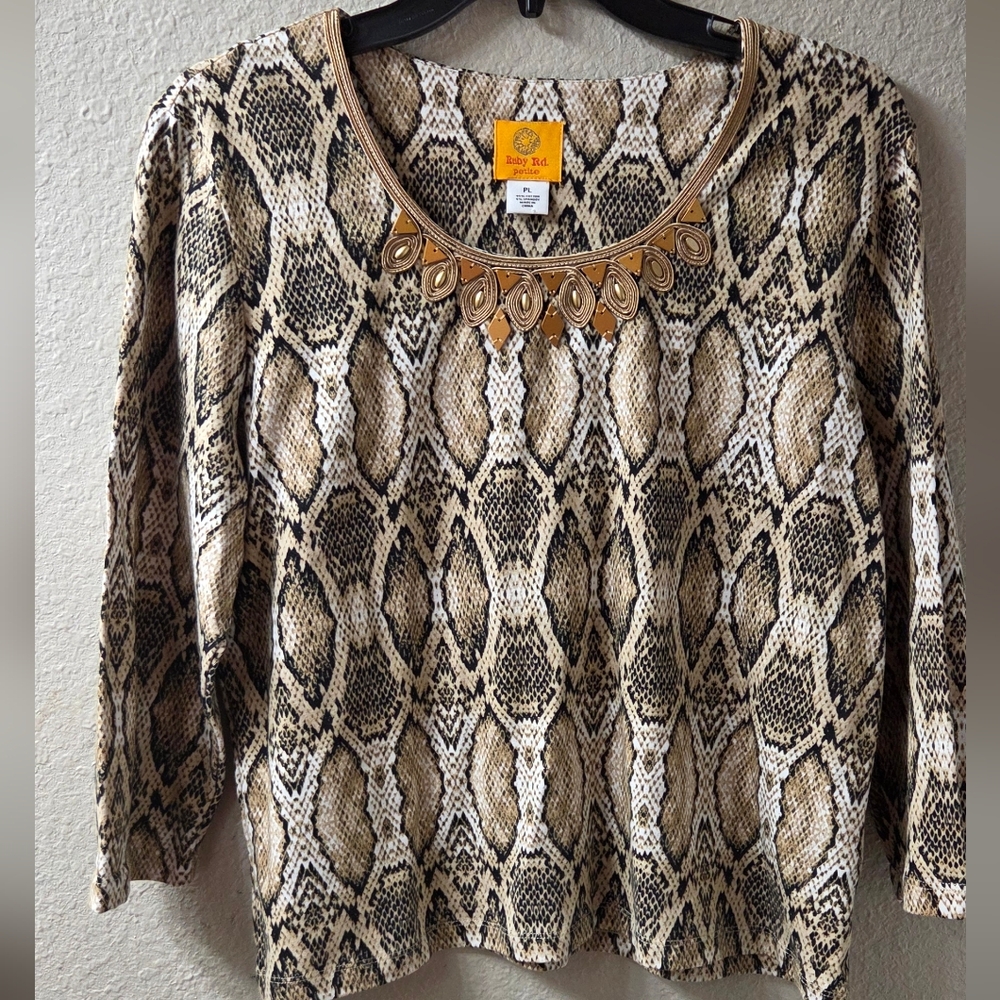 Snake Print Shirt with Necklace Detail
